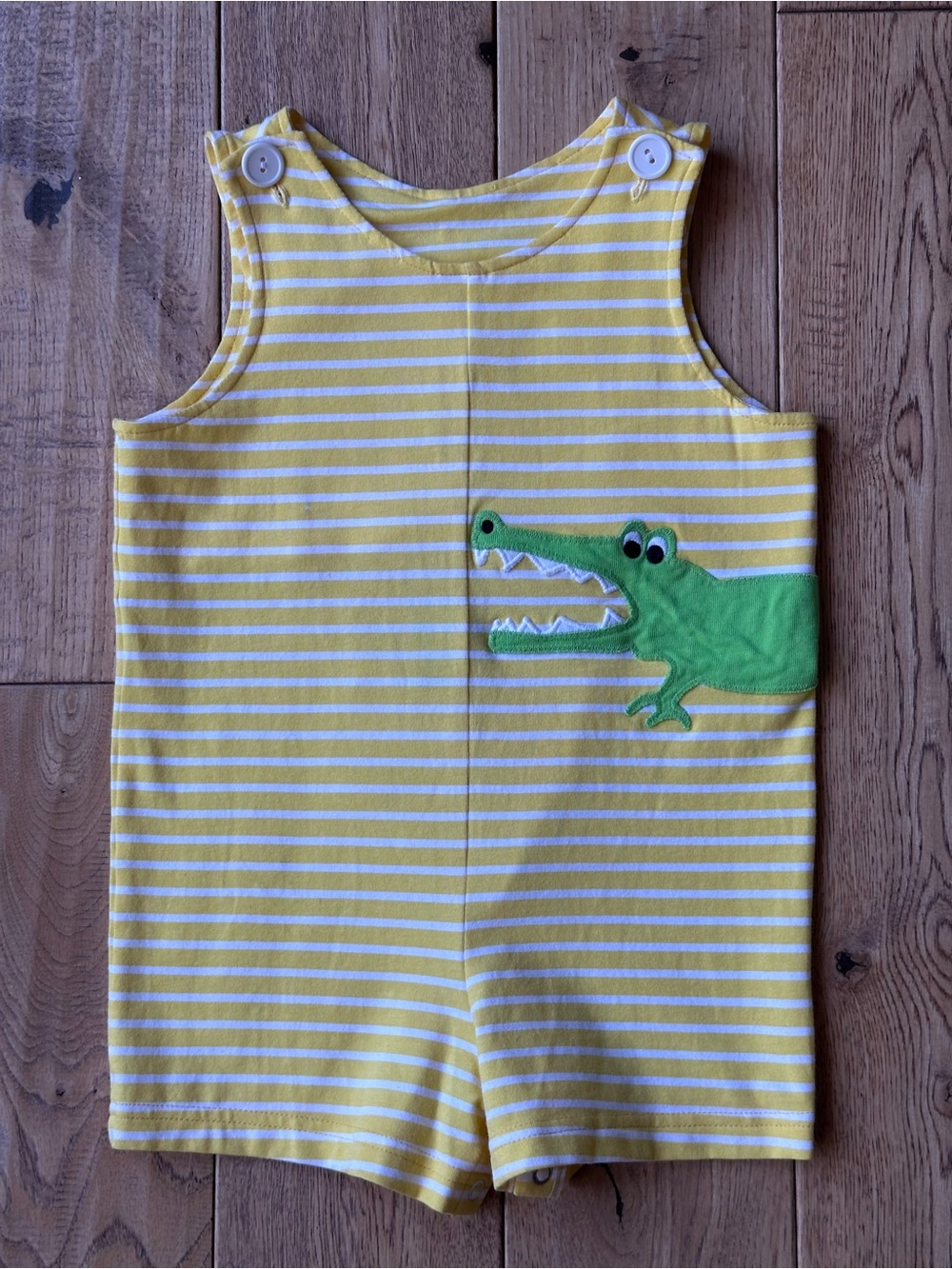 Kelly’s Kids Yellow Striped Alligator Shortall size 2